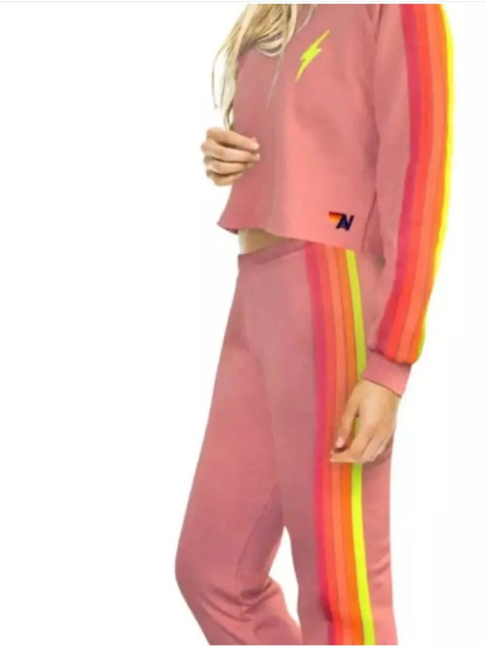 NWT Aviator Nation 5 Stripe Women's Sweatpant and hoodie in Rose/Neon SMALL
